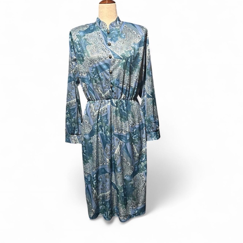 Vintage Blair Green and Blue floral midi Women's dress